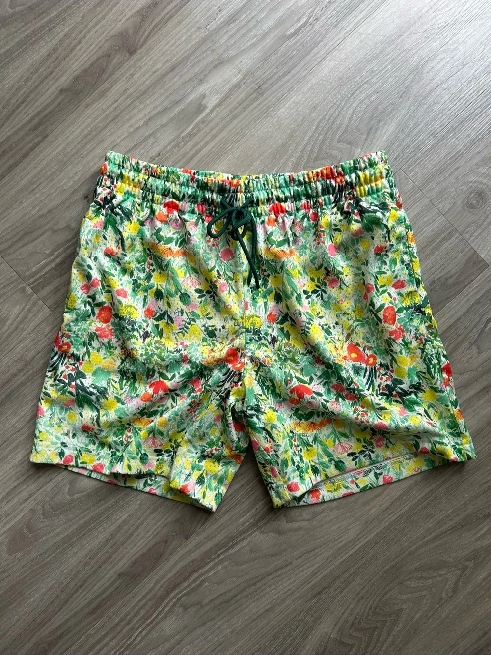 Green Multi FloralAthletic Mesh Lounge Trunks (Small)